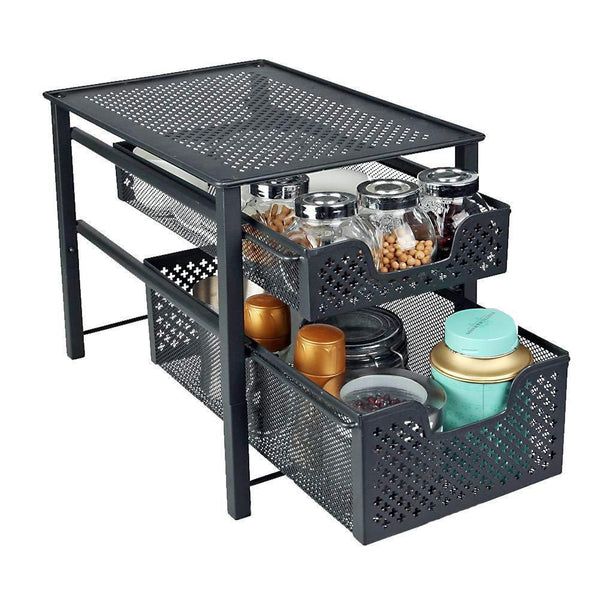 Products stackable 2 tier organizer baskets with mesh sliding drawers ideal cabinet countertop pantry under the sink and desktop organizer for bathroom kitchen office