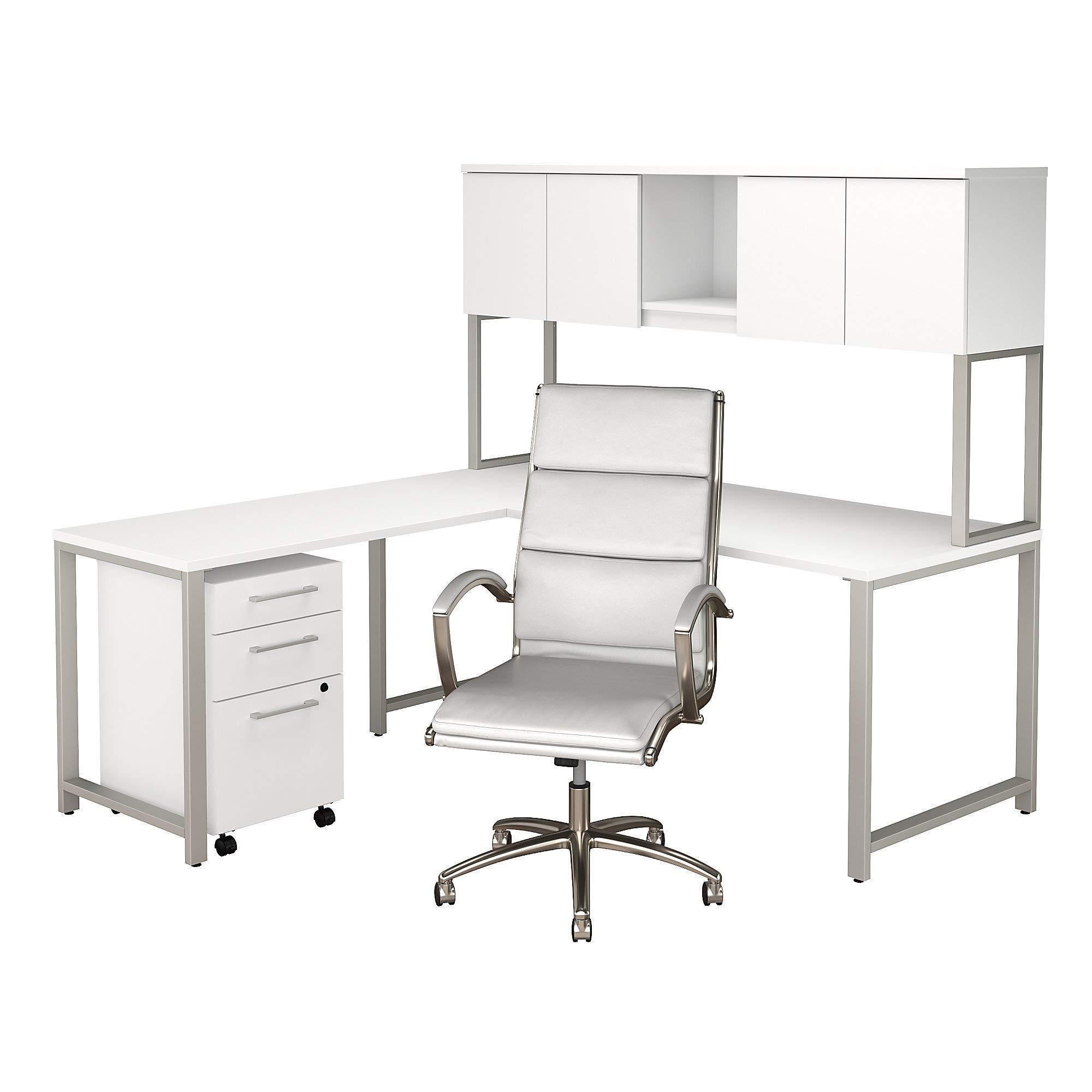 Amazon best bush business furniture 400 series 72w x 30d l shaped desk with hutch mobile file cabinet and high back office chair in white