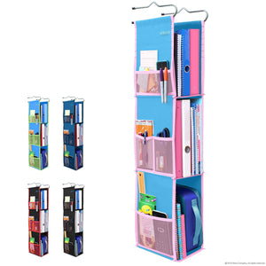 3 Shelf Hanging Locker Organizer for School, Gym, Work, Storage - Upgraded | Abra Company | Eco-Friendly Fabric Healthy for Children | Adjustable School Locker Shelf from 3 to 2 Shelves (Blue/Pink)