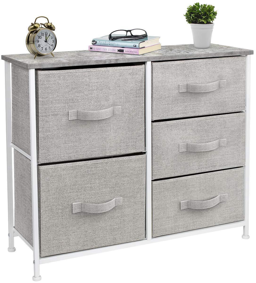 Latest sorbus dresser with 5 drawers furniture storage tower unit for bedroom hallway closet office organization steel frame wood top easy pull fabric bins gray