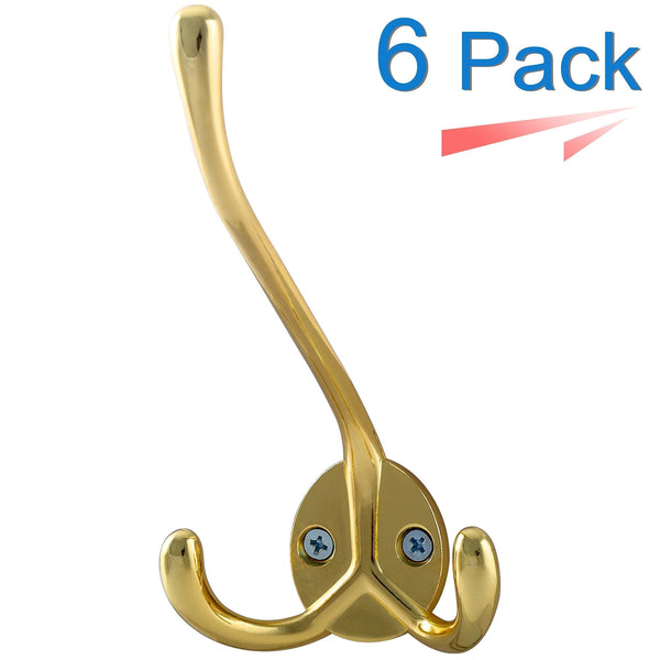 Budget webi 6 set bling triple coat hanger hat rack bath towel clothes key hook rail garment holder wall mounted entryway kitchen home office garage organizer storage gold zinc alloy