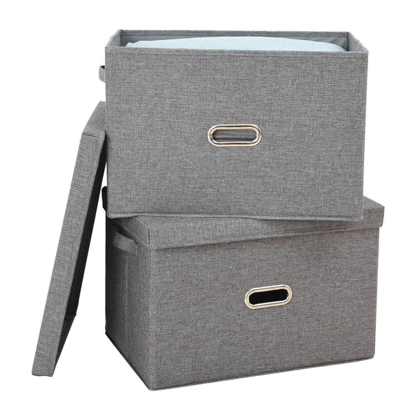 Save on polecasa storage bins with lid 2 pack removable lid collapsible stackable linen fabric storage cubes boxes containers organizer basket for home office bedroom closet and shelveslarge 38l
