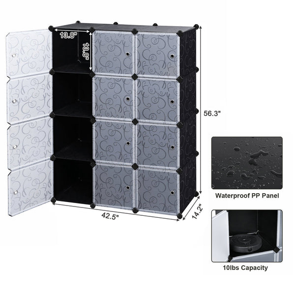 New songmics cube storage organizer 12 cube closet storage shelves diy plastic closet cabinet modular bookcase storage shelving with doors for bedroom living room office black ulpc34h