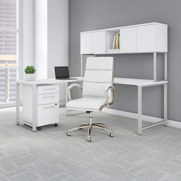 Buy now bush business furniture 400 series 72w x 30d l shaped desk with hutch mobile file cabinet and high back office chair in white