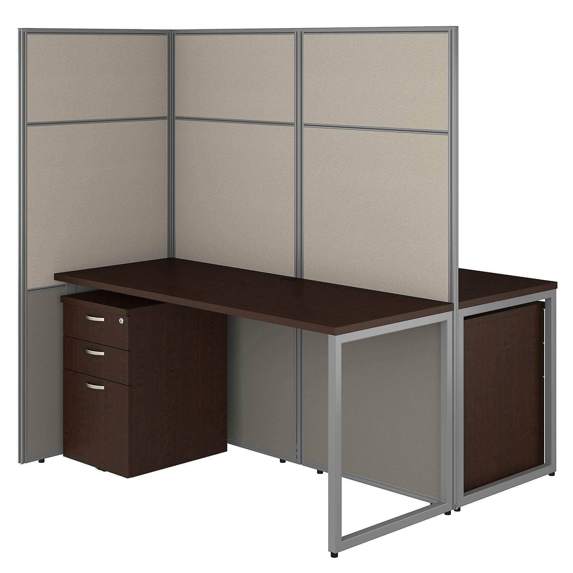 Organize with bush business furniture eodh46smr 03k easy office 2 person cubicle desk with file cabinets and 66h panels 60wx60h mocha cherry