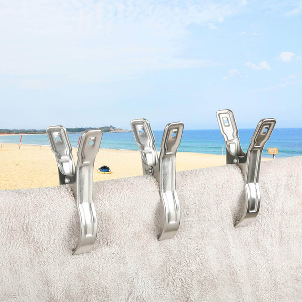 BAOEF Pool Cover Clamps,12 Packs Sturdy Large Stainless Steel Towel Clips,Clothes Quilt Pins Pegs Hanger for Beach Towel,Loungers on Cruise,Clothesline,Windproof,5.5''