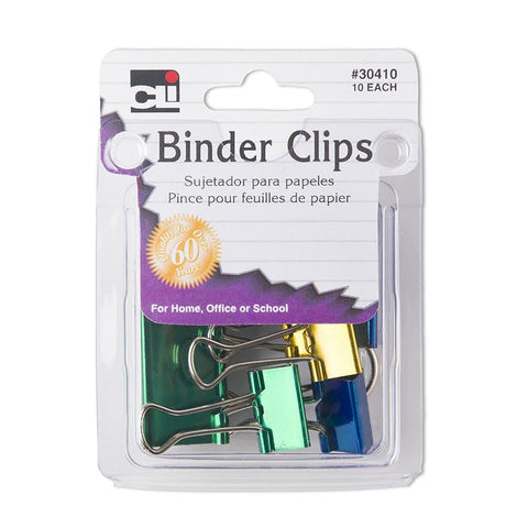 #10939 BINDER CLIPS ASST SIZE & COLOR 10PK