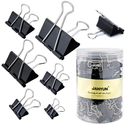 120 Pieces Binder Clips Paper Binder Clips for Notes Letter Paper Clip Office Supplies,6 Assorted Sizes,Black