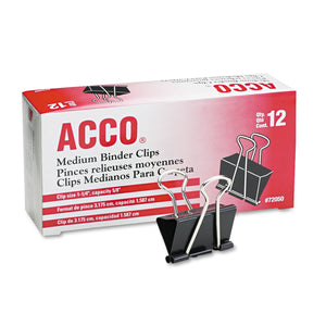 ACCO Binder Clips, Medium, Black/Silver, Dozen