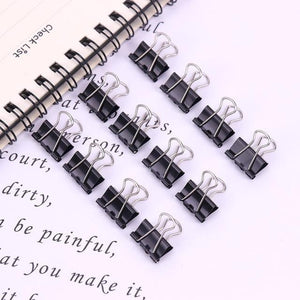 12PCS New Paper Clip 15 19mm Foldback Metal Binder Clips Black Grip Clamps Office School Stationery Paper Document Clips