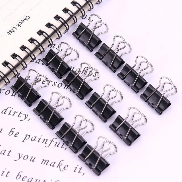 12PCS New Paper Clip 15 19mm Foldback Metal Binder Clips Black Grip Clamps Office School Stationery Paper Document Clips